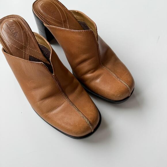 Brown Leather Clogs Mules Size 6 Chunky Heel Clarks - Picture 8 of 8